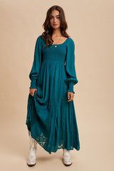 Emerald Lace Inset Smocked Maxi Dress