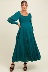 Emerald Lace Inset Smocked Maternity Maxi Dress