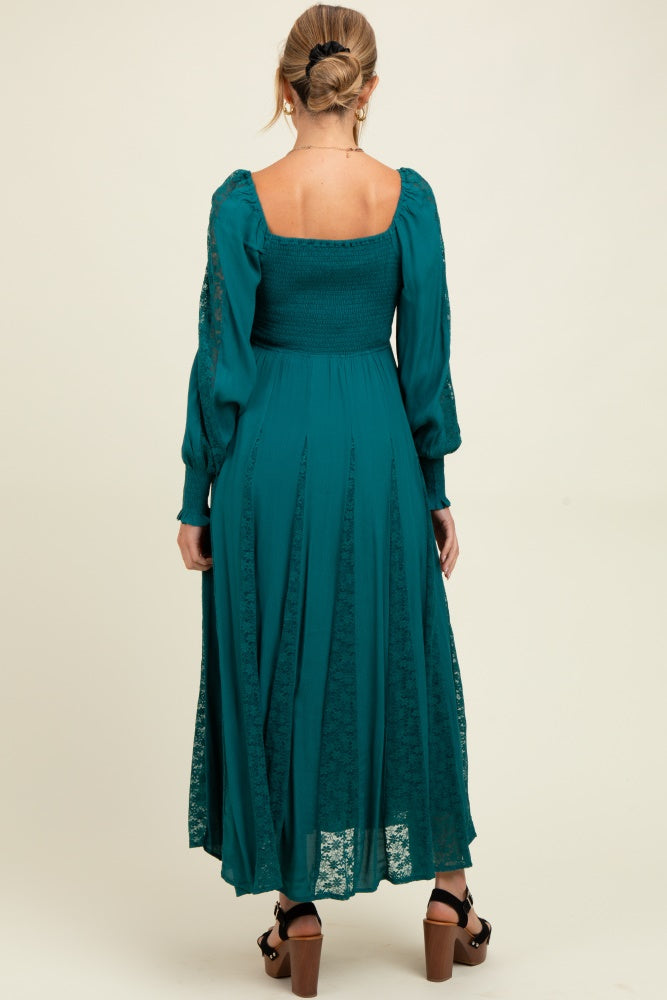 Emerald Lace Inset Smocked Maternity Maxi Dress
