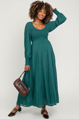 Emerald Lace Inset Smocked Maternity Maxi Dress