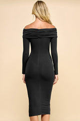Black Ruched Off Shoulder Dress