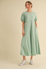 Mint Cotton Pocketed Midi Dress
