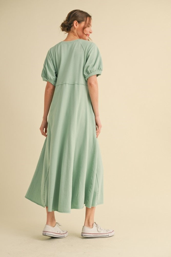 Mint Cotton Pocketed Midi Dress