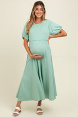 Mint Cotton Pocketed Maternity Midi Dress