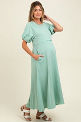 Mint Cotton Pocketed Maternity Midi Dress