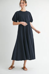 Navy Cotton Pocketed Maternity Midi Dress
