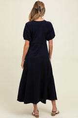 Navy Cotton Pocketed Maternity Midi Dress