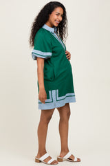 Forest Green Colorblock Border Print Maternity Mini Shift Dress