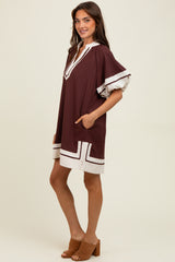 Brown Colorblock Border Print Mini Shift Dress