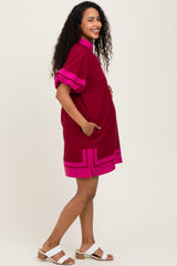 Burgundy Colorblock Border Print Maternity Mini Shift Dress