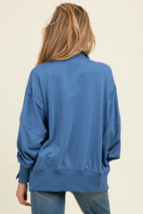 Blue Snap Button Pullover Henley Maternity Sweatshirt