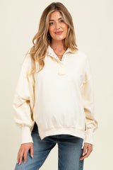 Cream Snap Button Pullover Henley Maternity Sweatshirt