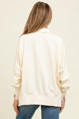 Cream Snap Button Pullover Henley Maternity Sweatshirt