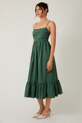 Forest Green Ruffle Hem Sleeveless Midi Dress