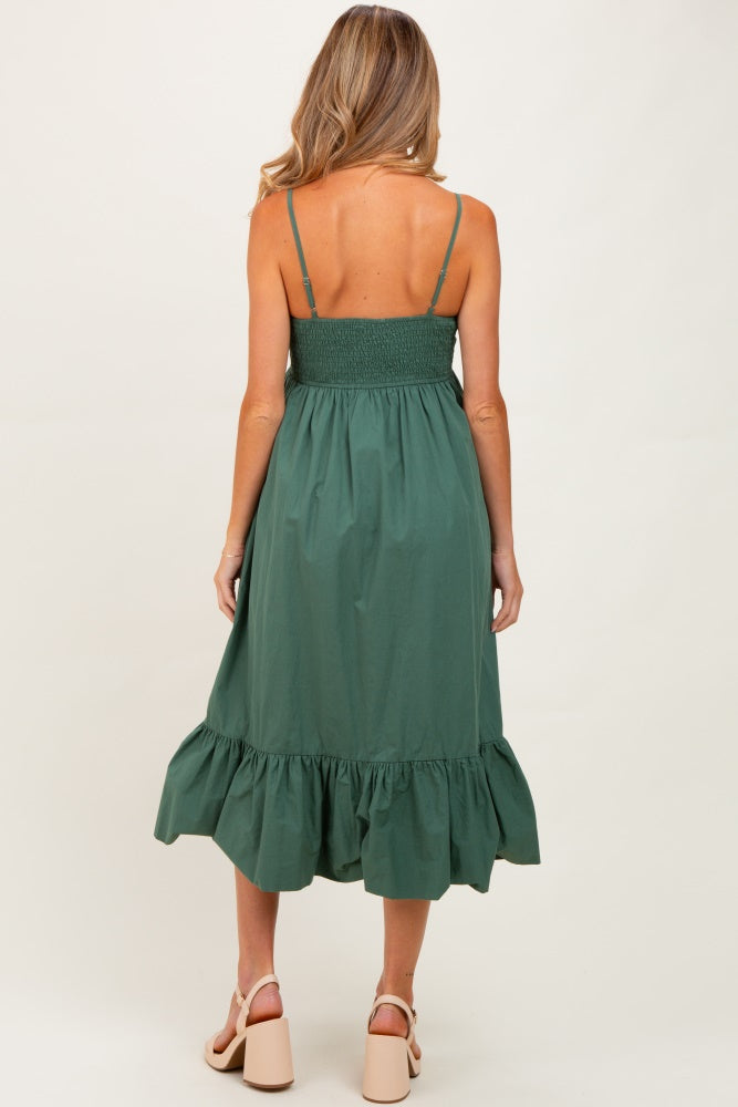 Forest Green Ruffle Hem Sleeveless Maternity Midi Dress