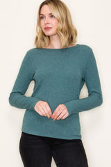 Deep Teal Ribbed Knit Long Sleeve Top