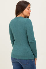 Deep Teal Ribbed Knit Maternity Long Sleeve Top