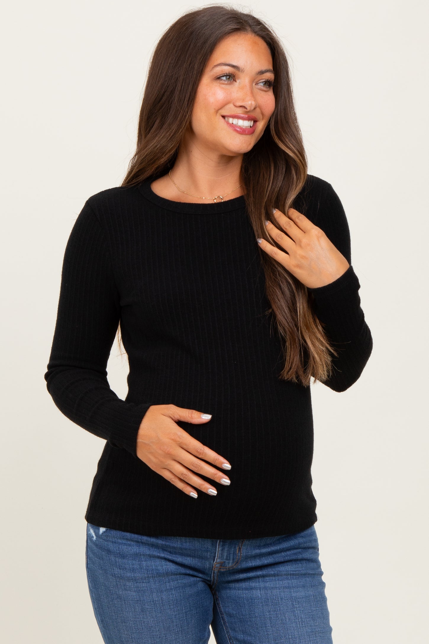 Black Ribbed Knit Maternity Long Sleeve Top