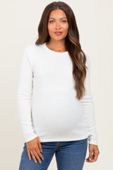 Ivory Ribbed Knit Maternity Long Sleeve Top