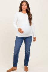 Ivory Ribbed Knit Maternity Long Sleeve Top