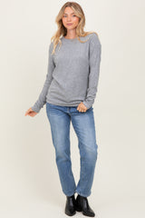 Heather Grey Ribbed Knit Long Sleeve Top