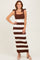 Brown Striped Knit Shoulder Tie Maxi Dress