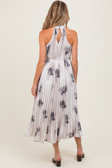 Light Pink Printed Pleated Maternity Halter Dress