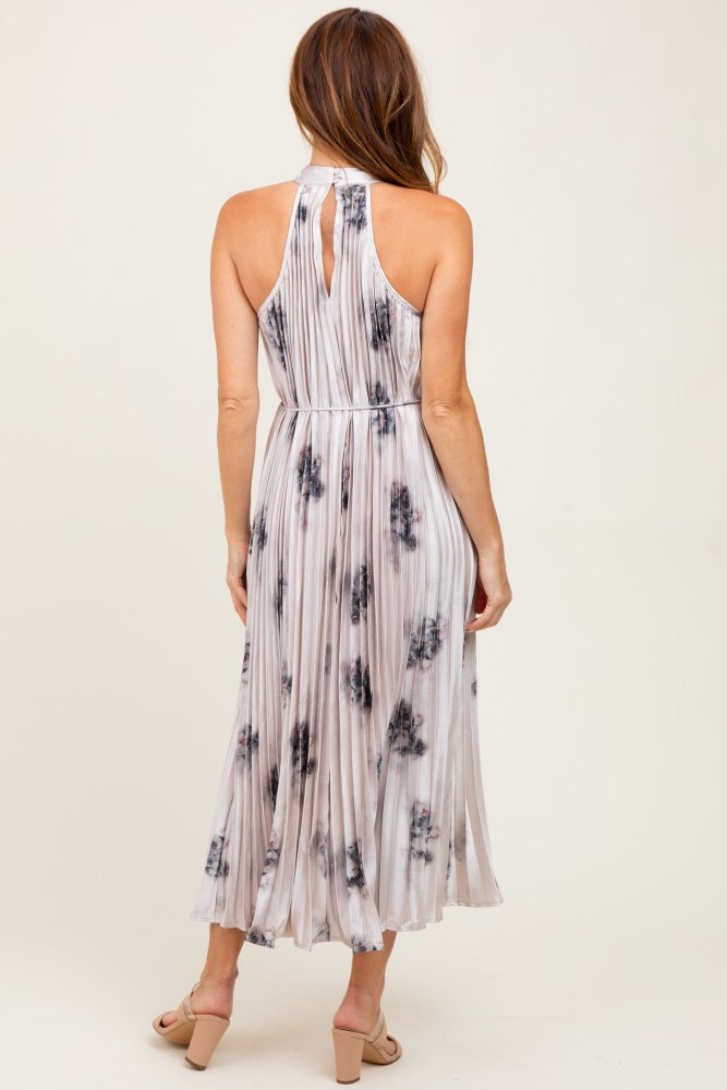 Light Pink Printed Pleated Halter Dress