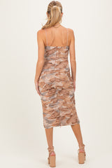 Camel Printed Ruched Sleeveless Maternity Midi Dress