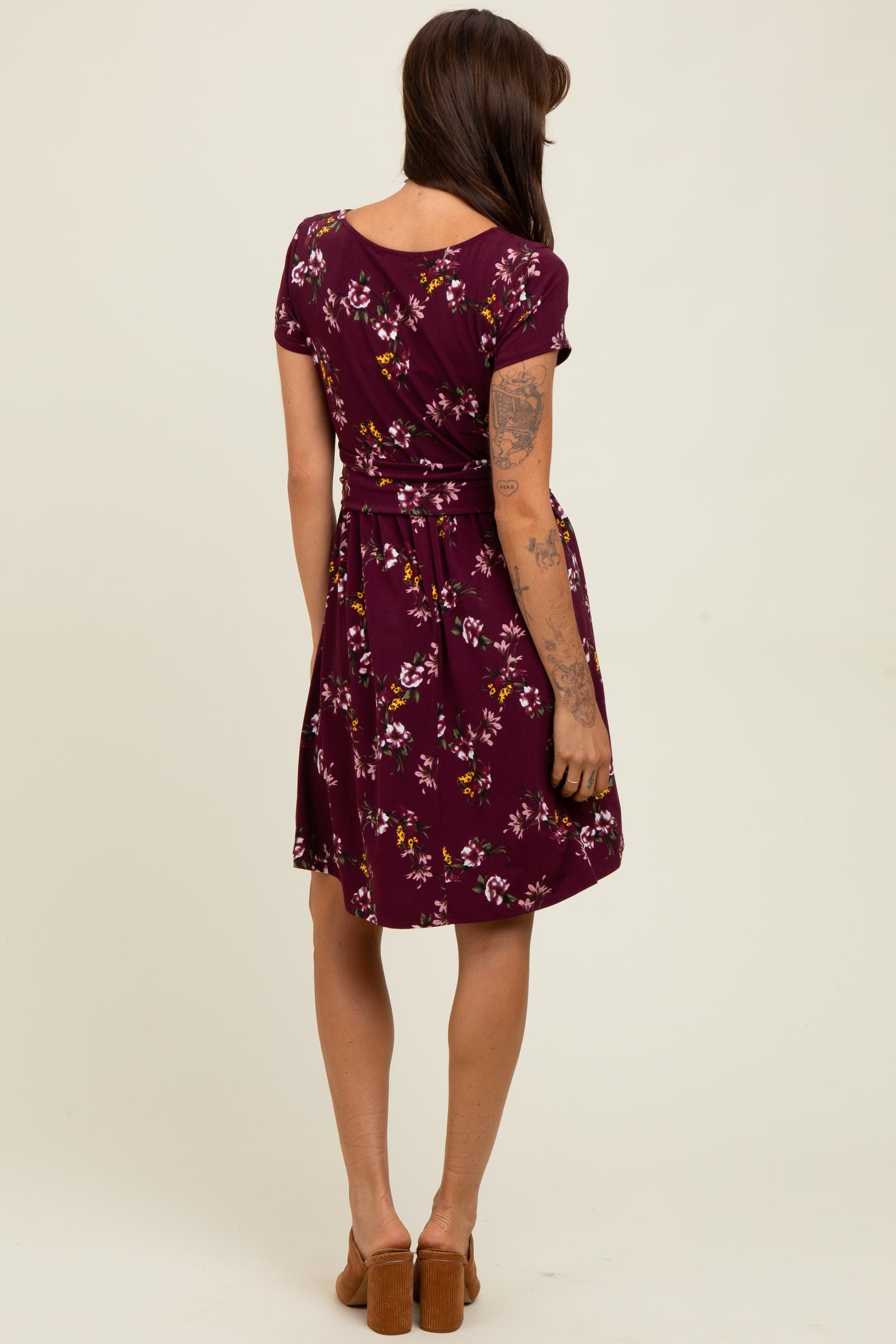 Burgundy Floral Crossover Front Dress