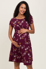 Burgundy Floral Crossover Front Maternity Dress