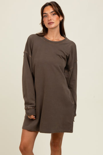 Brown Oversized Long Sleeve T-Shirt Dress