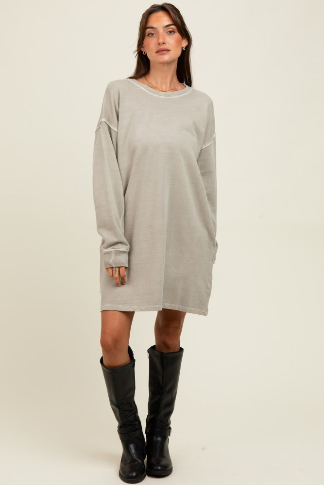 Beige Oversized Long Sleeve T-Shirt Dress