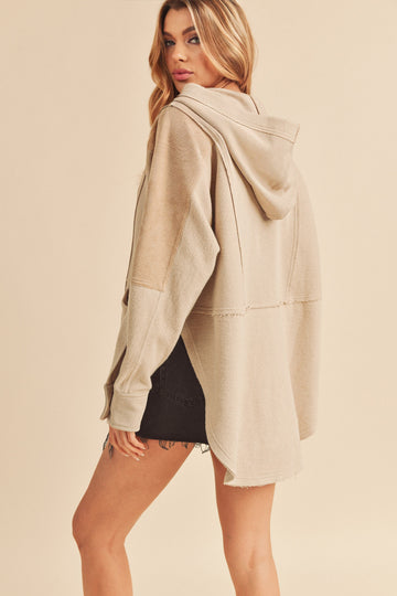 Beige Corduroy Contrast Oversized Hoodie