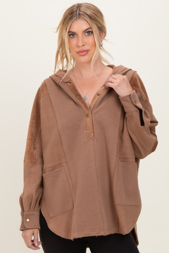 Mocha Corduroy Contrast Oversized Hoodie