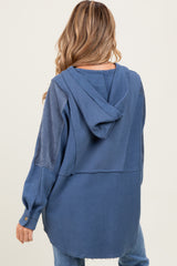 Blue Corduroy Contrast Oversized Maternity Hoodie