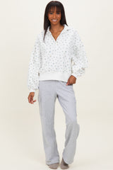 Ivory Floral Bubble Sleeve Snap Collar Sweatshirt