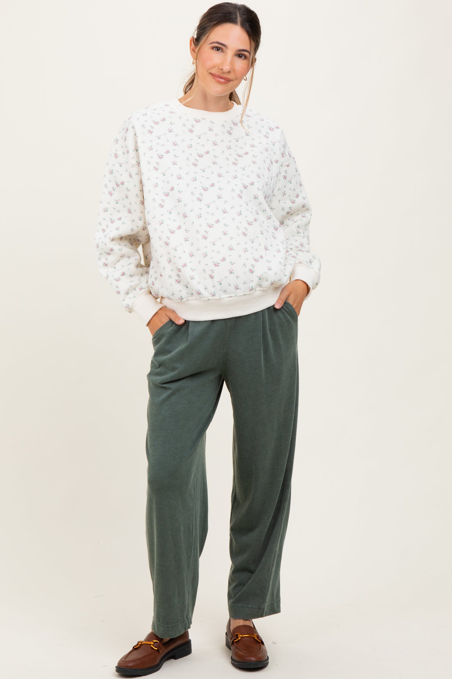 Ivory Floral Oversized Maternity Sweatshirt