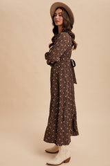 Brown Statement Collar Button Down Maxi Dress