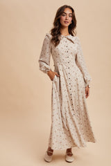 Cream Statement Collar Button Down Maxi Dress