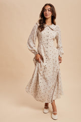 Cream Statement Collar Button Down Maxi Dress