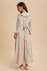 Cream Statement Collar Button Down Maxi Dress