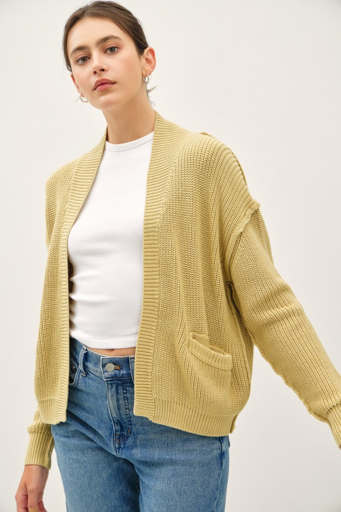 Yellow Chunky Knit Open Cardigan