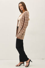 Mocha Fine Knit Striped Open Cardigan