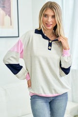 Navy Colorblock Collared Pullover
