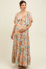 Sage Floral Flyway Sleeve V-Neck Tiered Maternity Maxi Dress