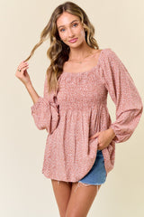 Mauve Printed Smocked Maternity Tunic Top