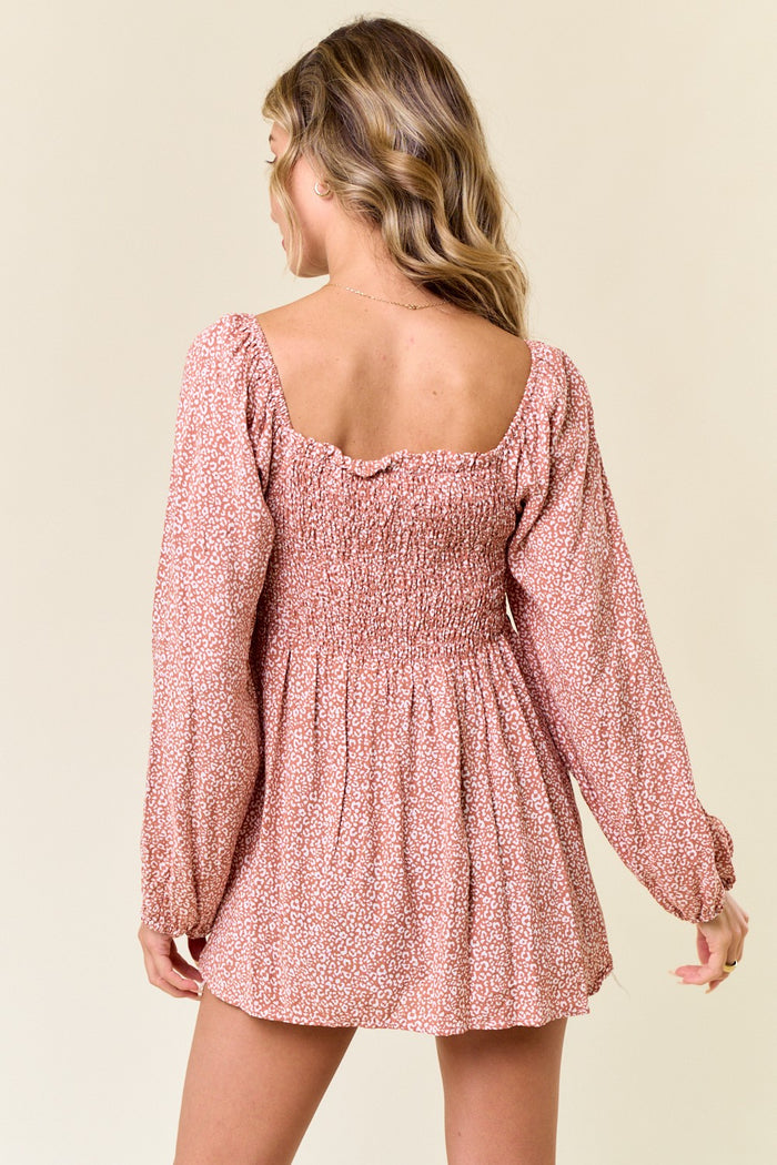 Mauve Printed Smocked Tunic Top