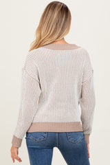 Mocha Two Tone Ribbed V-Neck Chenille Maternity Sweater