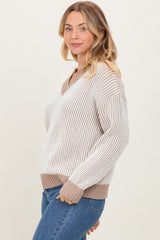 Mocha Two Tone Ribbed V-Neck Chenille Maternity Sweater